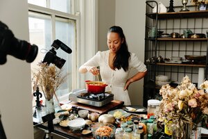 Joanne Lee Molinaro, a.k.a. the Korean Vegan, prepares dishes from her new cookbook at her home in Chicago. (Lucy Hewett for The Washington Post)